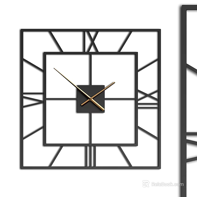 Square Black Frame Wall Clock with Geometric Design Golden Hands and White Dial 3d model