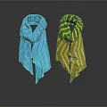 Fashionable Scarves Blue With White Stripes And Yellow With Green Stripes On White Background