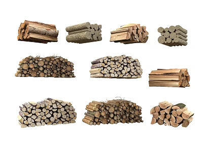 Stone Wood Various Stacks Collection With Assorted Piles And Different Styles 3d model