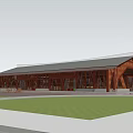 Boutique Guesthouse Building with Wooden Frames Large Glass Windows Sloped Roof and Greenery