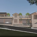 Rustic Modern Homestay Building With Stone Walls Wooden Accents Large Windows Terrace And Greenery