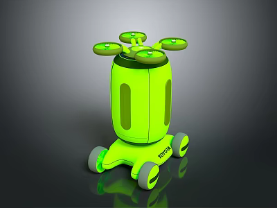Futuristic Green Sci Fi Drone Robot With Propellers And Wheels Tech Design 3d model