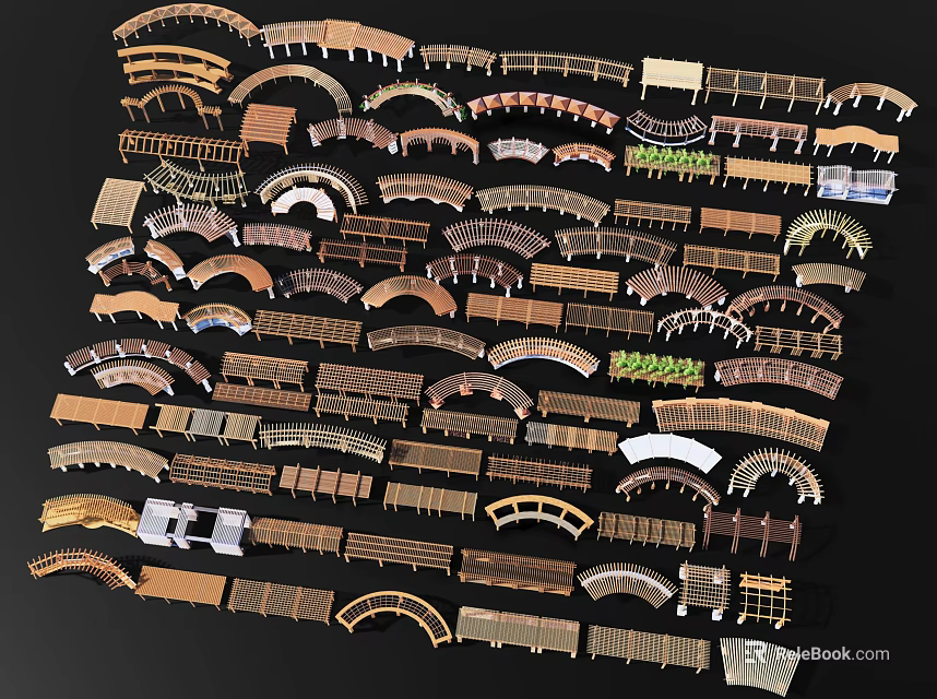Various Pergola Designs With Wooden And Metal Structures In Different Styles 3d model 
