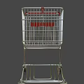 Metal Shopping Cart With Red Handle And Four Movable Wheels Structure 3d model