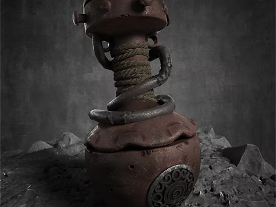 Rustic Decorative Ornament Set With Metal Coils Rope And Ceramic Base 3d model
