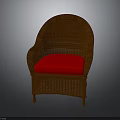 Brown Wicker Chair Interior Design With Red Cushion And Curved Armrests