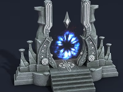 Mystical Ancient Stone Structure With Blue Glowing Center Decorative Pillars And Steps 3d model