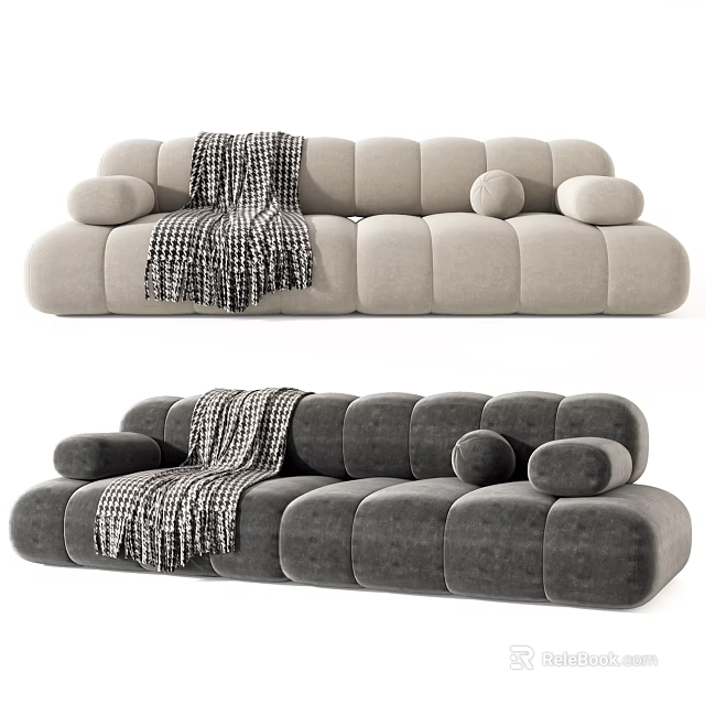 Modern Sectional Sofa with Rounded Modules Plaid Blanket and Decorative Cushions for Interior Design 3d model