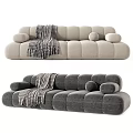 Modern Sectional Sofa with Rounded Modules Plaid Blanket and Decorative Cushions for Interior Design 3d model