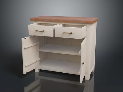 White Storage Cabinet with Two Drawers Open Door and Wooden Top for Home Organization 3d model