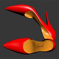 Red Pointed Toe High Heels With Stiletto Heel Orange Sole On Shiny Reflective Surface