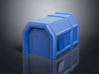 Blue Simple Tent With Sleek Design Featuring Door And Window On Dark Background 3d model