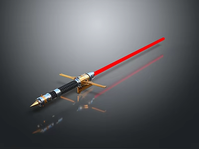 Red Sci Fi Lightsaber Weapon With Gold Black Hilt And Metallic Design 3d model