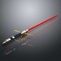 Red Sci Fi Lightsaber Weapon With Gold Black Hilt And Metallic Design