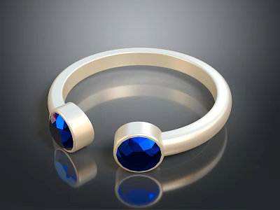 Elegant Silver Cuff Bracelet Modern Design With Two Blue Gemstones And Polished Surface 3d model