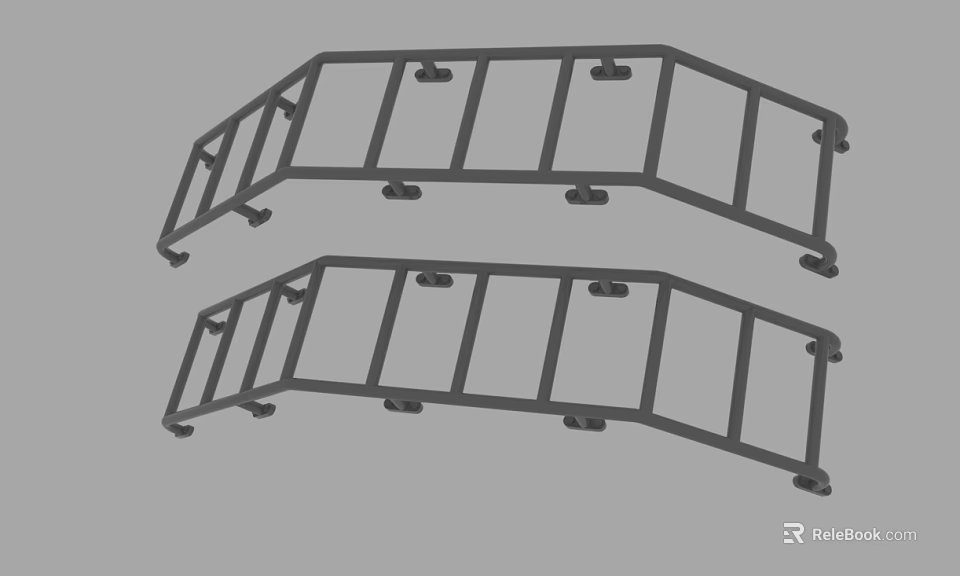 Two Curved Metal Support Frames With Crossbars And Connection Points 3d model 