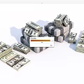 Elegant Decorative Ornament Set with Stacked Dollar Bills and Scattered Cash for Home