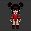 Cartoon Girl Character With Black Double Buns Red Outfit And Candy Cane