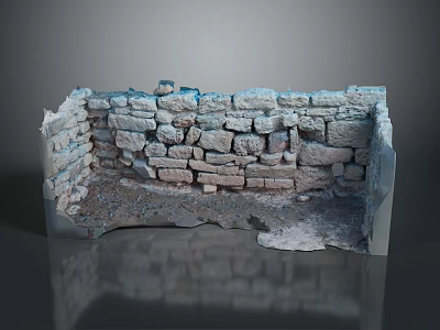 Ancient Stone Wall Structure With Weathered Bricks And Debris Foundation 3d model
