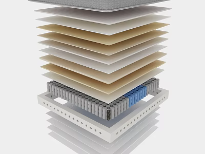 Multi Layer Mattress Construction With Comfort Layers And Supportive Base System 3d model