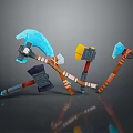 3D Rendered Axe Weapons In Various Colors With Wooden And Metal Parts