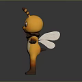3D Cartoon Bee Character With Yellow Orange Body Striped Antennae And White Wings