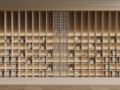 Modern Style Wooden Storage Shelf With Multiple Compartments And Hollow Design For Home Interior Decoration 3d model