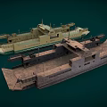 Two Modern and Rusted Ships With Open Decks and Hull Details