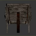 Vintage Old Wooden Wheelbarrow with Large Wheel Worn Wood Grain and Gray Background Reflection