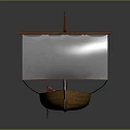 Traditional Wooden Sailboat With Red Mast And White Sail For Water Travel