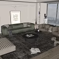 Modern Sofa Coffee Table Set With Armchairs Ottoman Rug And Wall Art Decor