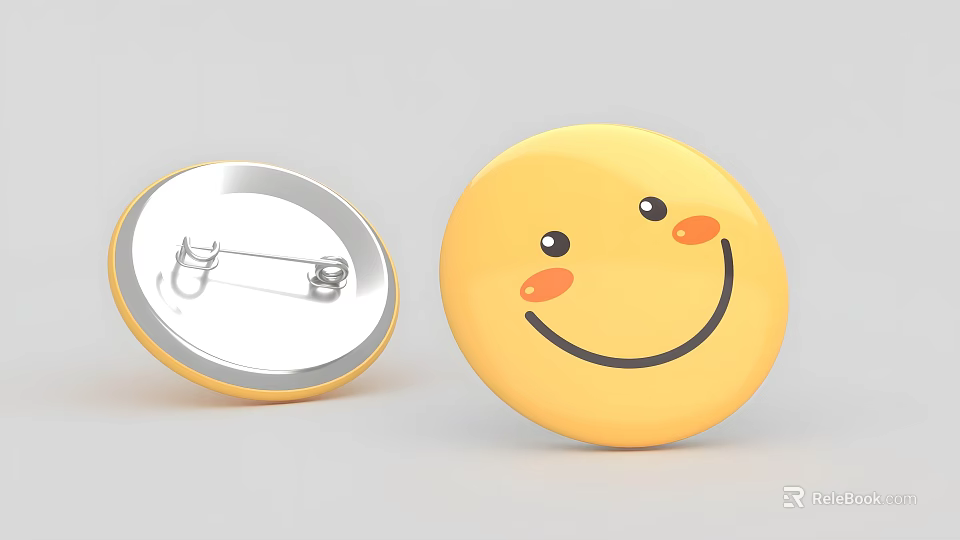 Yellow Smiley Face Badge Ornament Decor Set With Pin Back Design 3d model 