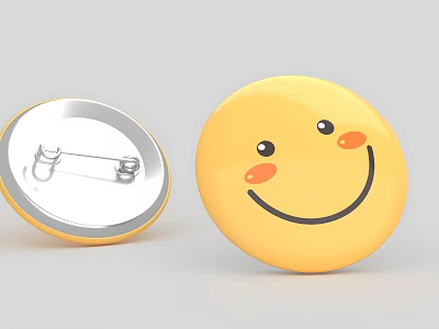 Yellow Smiley Face Badge Ornament Decor Set With Pin Back Design 3d model