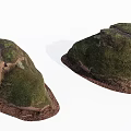 Natural Stone and Wood Decorative Pieces Covered with Green Moss