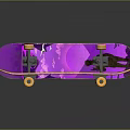 Stylish Skateboard Decks With Purple Black Graphics Yellow Wheels And Black Trucks