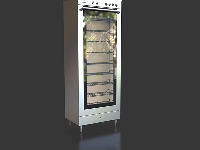 Stainless Steel Upright Kitchen Appliance With Transparent Glass Door And Multiple Shelves 3d model