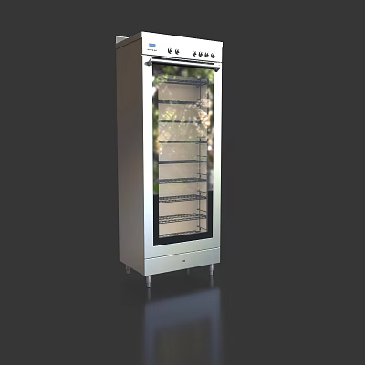 Stainless Steel Upright Kitchen Appliance With Transparent Glass Door And Multiple Shelves 3d model