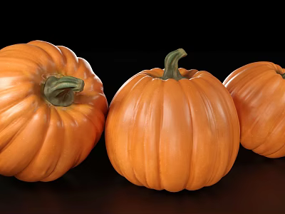 Three Fresh Ripe Orange Pumpkins As Healthy Vegetables On Black Background 3d model