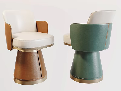 Modern Single Chair Design With White Green Leather And Conical Golden Base Armrests 3d model