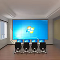 Modern Control Room Interior With Large Screen Windows Logo And Four Chairs 3d model