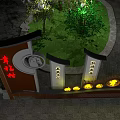 Traditional Wooden Signage for Happy Village Ecological Park with Welcome Inscriptions and Night Lighting