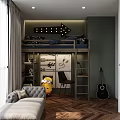 Modern Study Room Interior Design With Vertical Striped Wallpaper Round Clock White Furniture Herringbone Floor