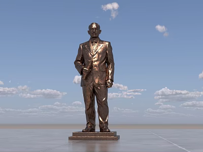 Bronze Figure Landscape Sculpture In Suit On Pedestal With Blue Sky White Clouds 3d model