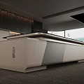 Modern Office Desk With Wooden Top White Storage Cabinets And Laptop Near Sofa