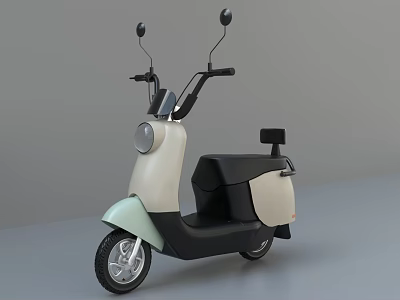 Modern Electric Scooter Featuring Beige Light Green Body Black Seat And Rearview Mirrors 3d model
