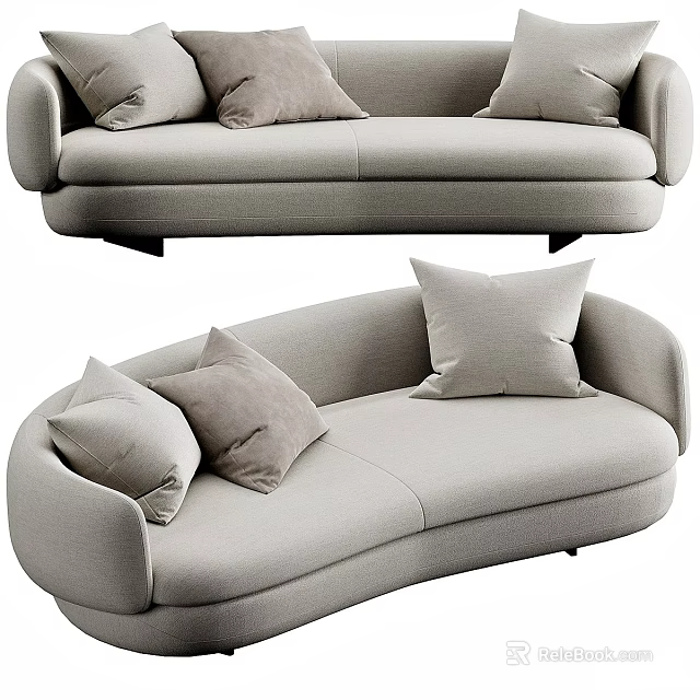 Modern Light Gray Curved Multi Person Sofa With Soft Cushions Design 3d model