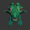 Cartoon Green Dragon Character 3D Model With Big Eyes Blue Yellow Accents For Game Movie