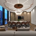 Modern Private Box Luxurious Interior With Round Dining Table Chandelier Comfortable Sofa And Large Windows 3d model