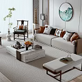 Modern Sofa Coffee Table Set With Marble Top Pillows And Round Decor On Light Rug 3d model