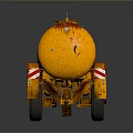 Rusty Orange Tanker Trailer With Wheels And Reflective Strips On Dark Background